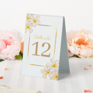 Plaque De Table Numéro de mariage tropical frangipani blanc