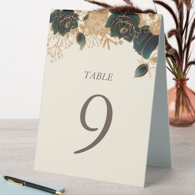 Plaque De Table Numéro de Rose d'émeraude or Aquarelle (En SItu (Tableau))