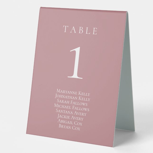 Plaque De Table Numéro de table classique Dusty Rose avec tableau  (Recto)