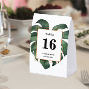 Plaque De Table Numéro de table de mariage à feuille de Monstera v