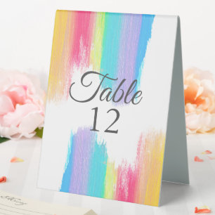 Plaque De Table Numéro de table de mariage à l'aquarelle arc-en-ci
