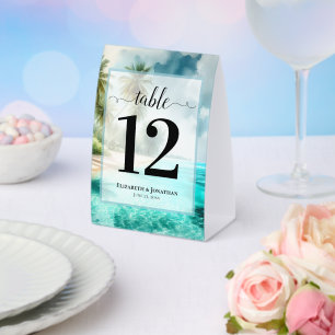 Plaque De Table Numéro de table de mariage à l'aquarelle de plage
