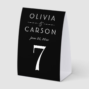 Plaque De Table Numéro de table de mariage élégant en noir avec mo