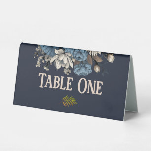 Plaque De Table Numéro de table de mariage floral Navy élégant