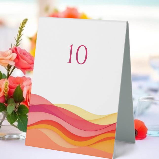 Plaque De Table Numéro de table de mariage moderne avec vagues de  (Sunset Color Waves Modern Wedding Table Number Table Tent)
