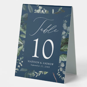 Plaque De Table Numéro de table de mariage Navy à verdure abondant