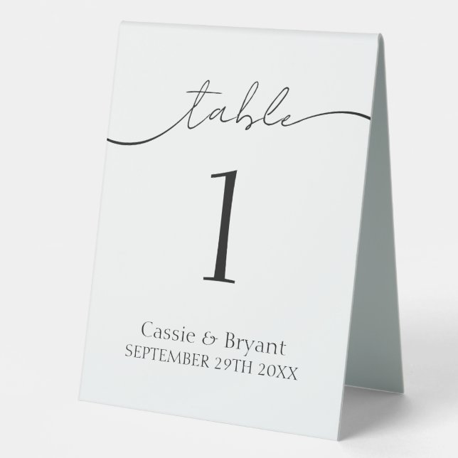 Plaque De Table Numéro de table de Mariage noir et blanc minimal (Recto)