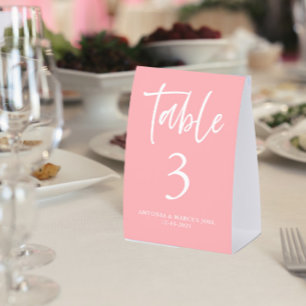 Plaque De Table Numéro de table de mariage rose tendre 