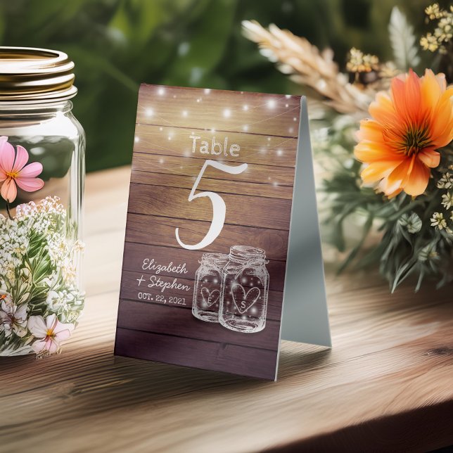 Plaque De Table Numéro de table mariage + Menu Mason Jar String Li (Créateur téléchargé)