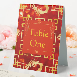 Plaque De Table Numéros de tableau Mariage de Dragon Rouge et Or