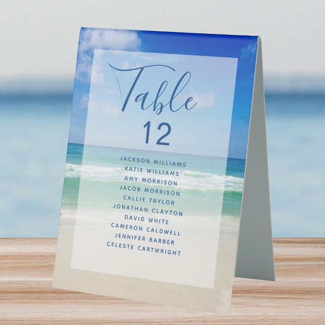 Plaque De Table Ocean Photo Beach Wedding Numéro de table w Noms (Créateur téléchargé)