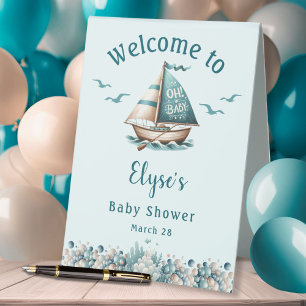 Plaque De Table "Oh, bébé" Baby shower nautique Affiche de bienven