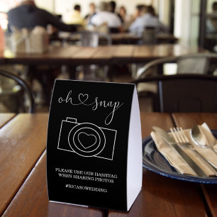 Plaque De Table Oh Snap Photo de mariage Hashtag Personnalisé