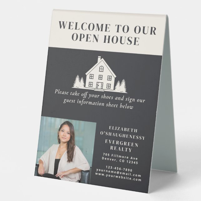 Plaque De Table Open House Grey Russe Immobilier Agent Photo (Recto)