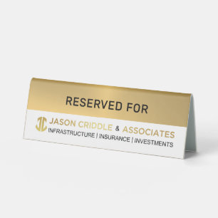 Plaque De Table Or Métallisé Blanc Logo Personnalisé -Réservé Pour