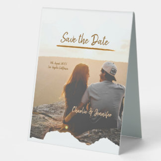 Plaque De Table orange boho enregistrer la date moderne photo nom