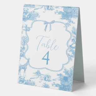 Plaque De Table Ours Girafe Toile de Jouy Bleu Blanc Numéro de Tab