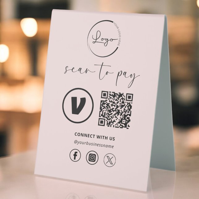 Plaque De Table Paiement de code QR rose - Analyser pour payer Log (Créateur téléchargé)