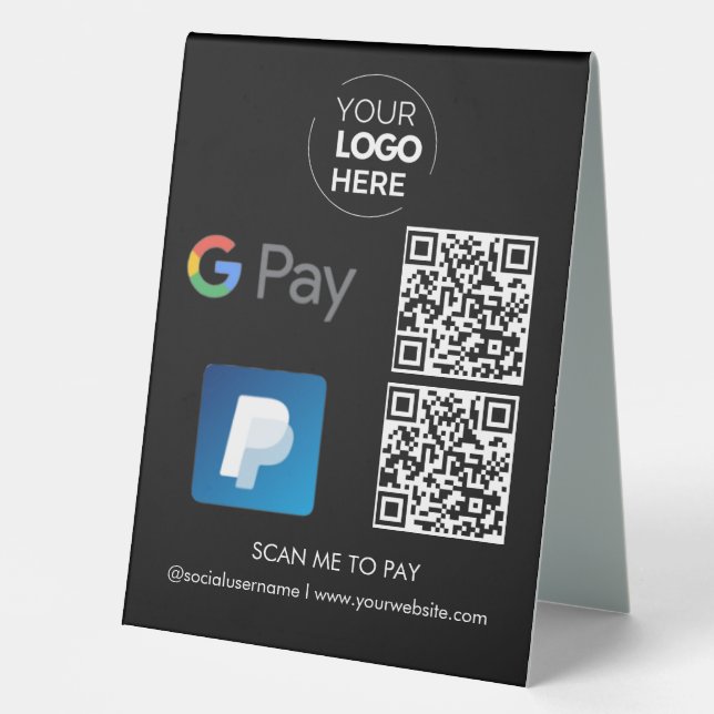 Plaque De Table Paiement du code QR Paypal G | Numériser pour paye (Recto)