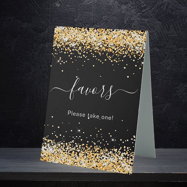 Plaque De Table Paillettes dorées noires cadeaux invités (Créateur téléchargé)