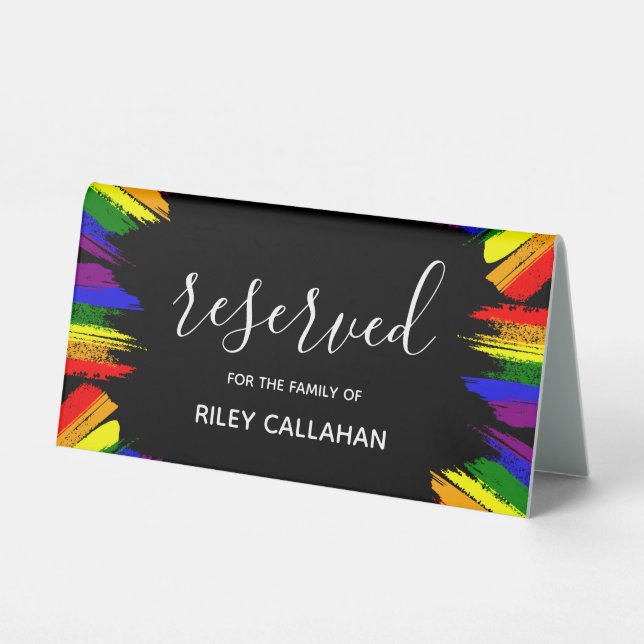 Plaque De Table Paint Strokes Pride Drapeau LGBT Réservé Mariage (Recto)