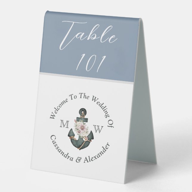 Plaque De Table Panneau d'Ancre Mariage bleu bleu foncé (Recto)