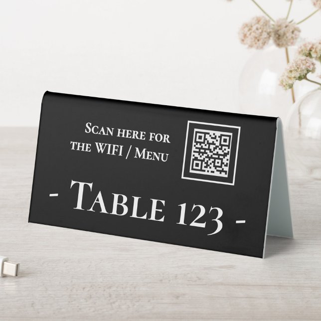 Plaque De Table Panneau de numéro de table avec code QR noir (Créateur téléchargé)