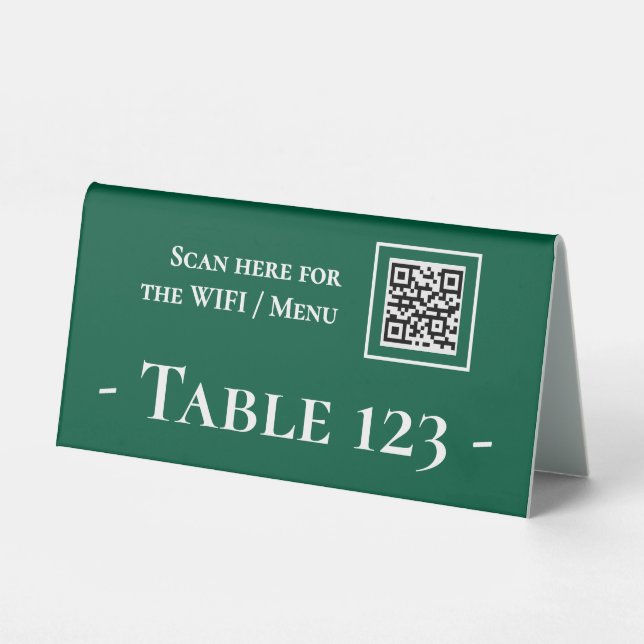 Plaque De Table Panneau de numéro de table avec code QR vert (Recto)