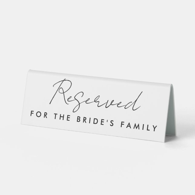 Plaque De Table Panneau de réservation de mariage à script minimal (Recto)