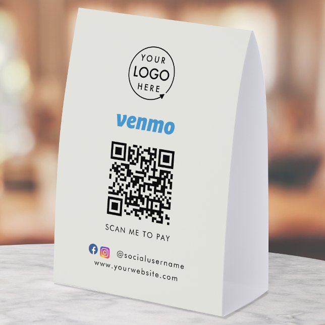Plaque De Table Panneau de table de paiement Venmo | Code QR Scan  (Interactive "scan to pay” QR code cash wrap table signage for collecting digital payment by Venmo.)