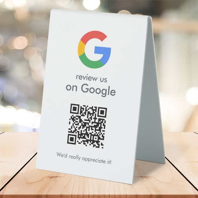 Plaque De Table Panneau de table Google Reviews | Socle de code QR (Google review QR code branded table tent signs for your business.)