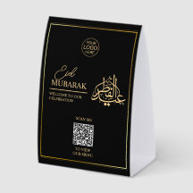 Panneau de tente de table Eid Mubarak avec code QR