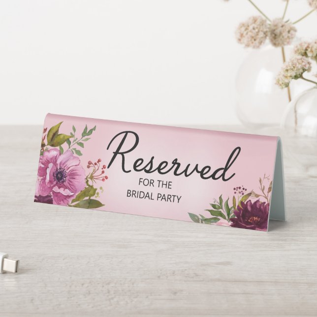 Plaque De Table Partie nuptiale réservée rose violet floral (En SItu (Tableau))