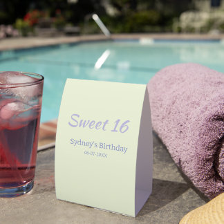 Plaque De Table Pastel vert violet nom gras 16ème anniversaire