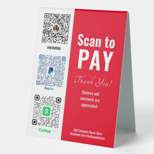 Plaque De Table Payer ici QR Venmo PayPal Table Tente Signal (Recto)