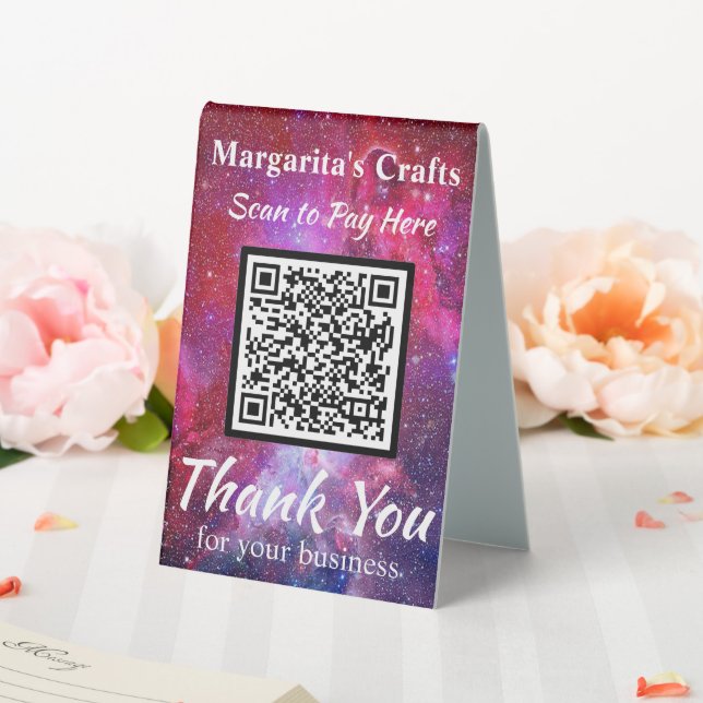 Plaque De Table Payez ici QR Code Parties scintillant rose effet G (In SItu (Mariage))