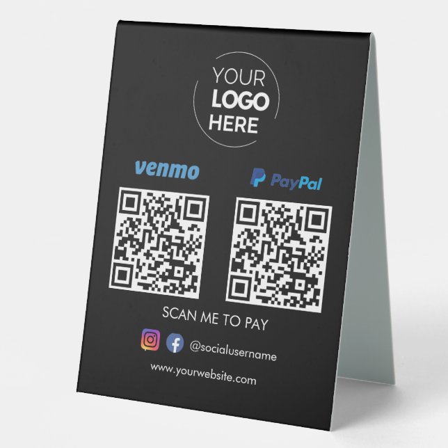Plaque De Table Paypal Venmo QR Code paiement | Numériser pour pay (Recto)