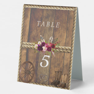 Plaque De Table Pays Western Mariage Rouge rose Roses Wagon Roue