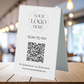 Plaque De Table Personalized Business Logo QR Code Simple Modern
