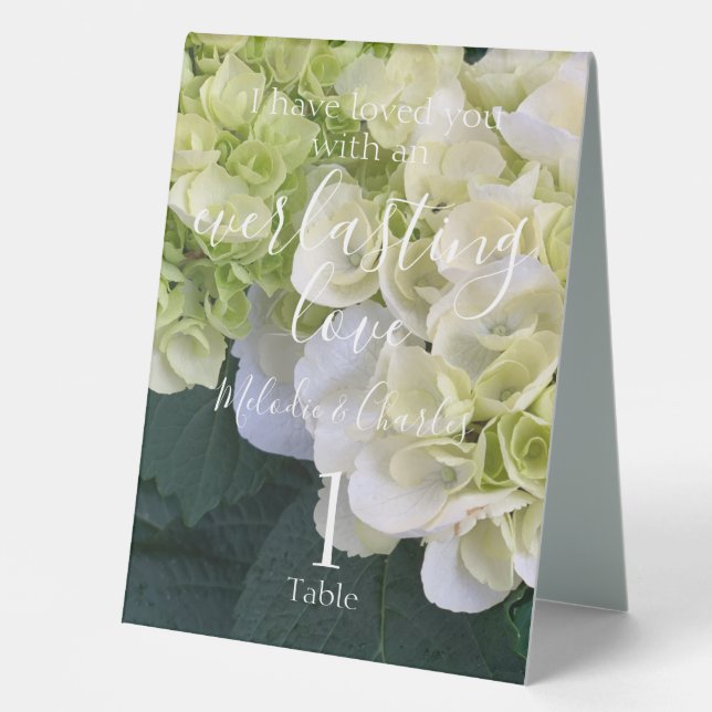 Plaque De Table Personnalisé White Hydrangea Mariage Love (Recto)
