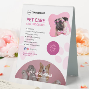 Plaque De Table Pet Care Services Panneau Tente Table personnalisé