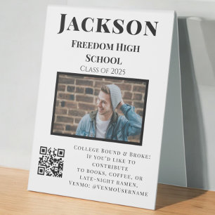 Plaque De Table Photo College Fund QR Code Graduation Party Funny