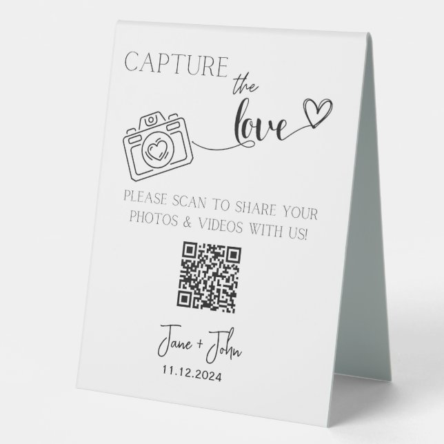 Plaque De Table Photo de mariage personnalisée Code QR Signer Capt (Recto)