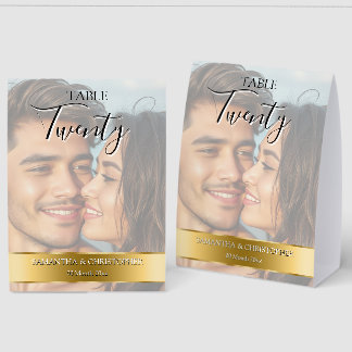 Plaque De Table Photo Wedding Table Number with Faux Gold Band 