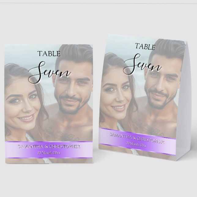 Plaque De Table Photo Wedding Table Number with Lilac Purple (Recto/Verso)