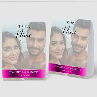 Plaque De Table Photo Wedding Table Number with Magenta band