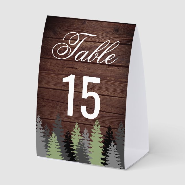 Plaque De Table Pine Trees Rustic Wood Winter Wedding Table Number (Recto)