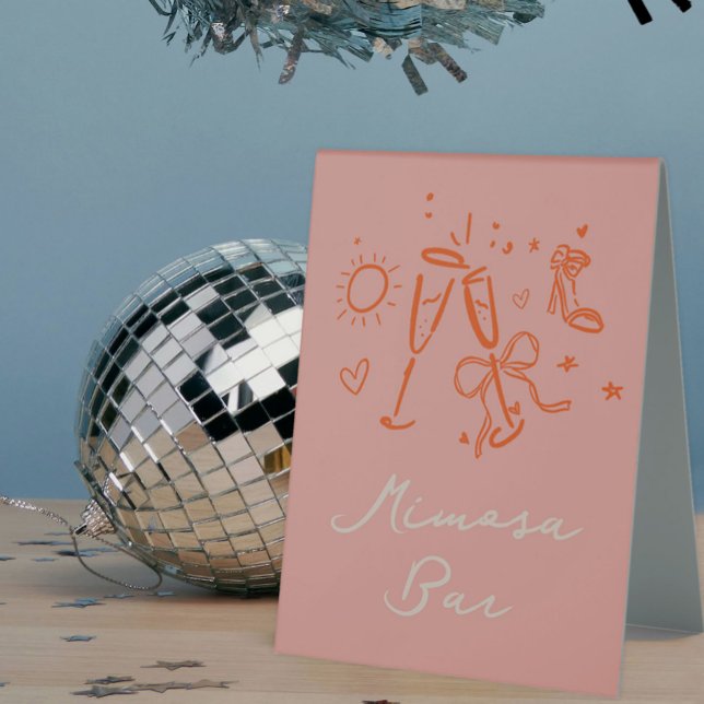 Plaque De Table Pink and Red Sketch Bachelorette Week-end Party (Pink and red hand drawn sketch girly illustrations bachelorette party mimosa bar table sign.)