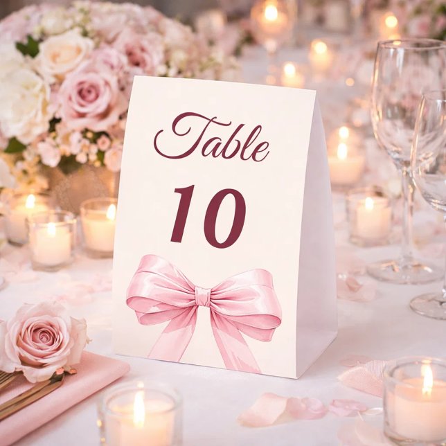Plaque De Table Pink bow ivory party table number (Créateur téléchargé)