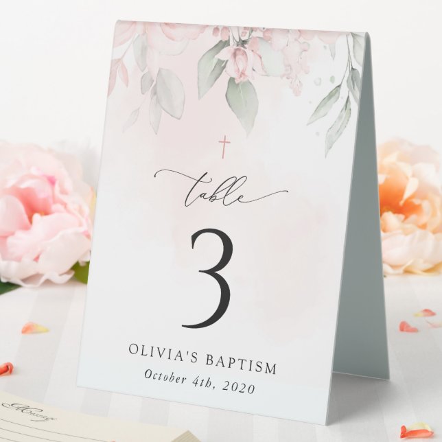 Plaque De Table Pink Flowers, Greenery, Baptism Table Numbers (In SItu (Mariage))